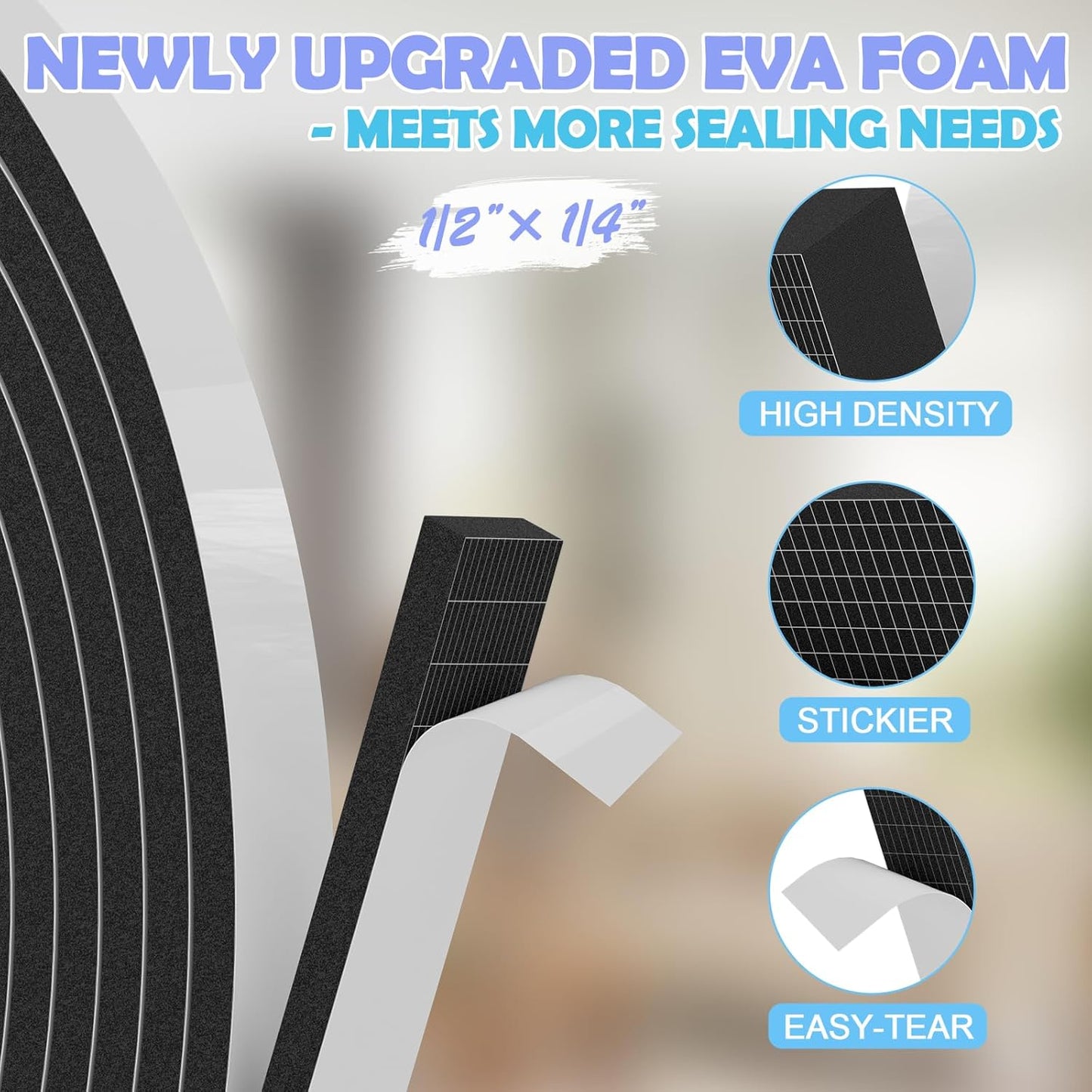 33FT_EVA_Weather_Stripping_Soundproof_Foam_Insulation_Tape_with_Adhesive_Foam_Weatherstripping_Door_Seal_Weather_Strip_for_Door_Frame/Window/Gaps_Sound_Proof