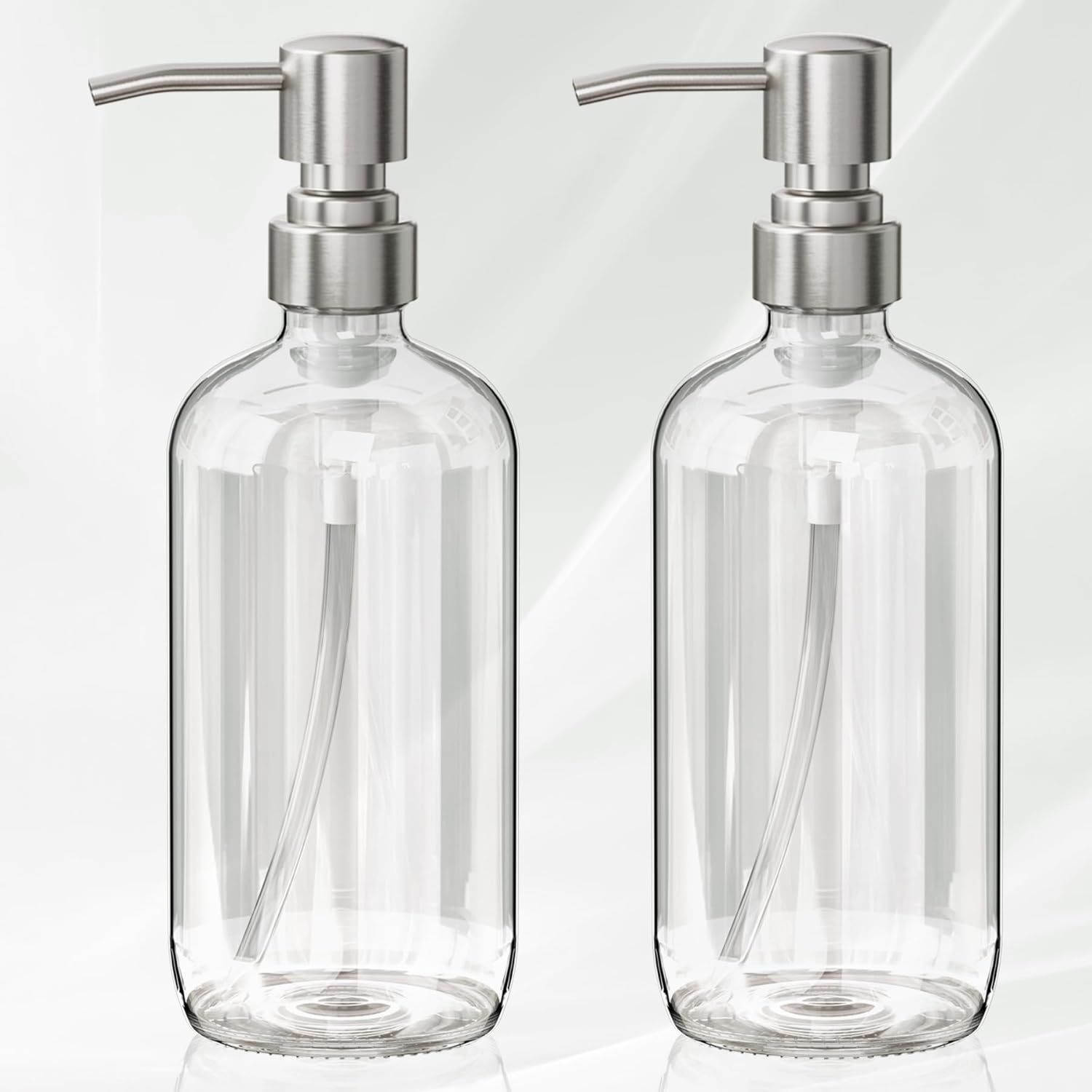 AmazerBath_Soap_Dispenser,_2_Pack_Glass_Soap_Dispenser_with_Pump_Stainless_Steel,_17_Oz_Hand_Soap_Bottles_Bathroom_Kitchen,_Clear