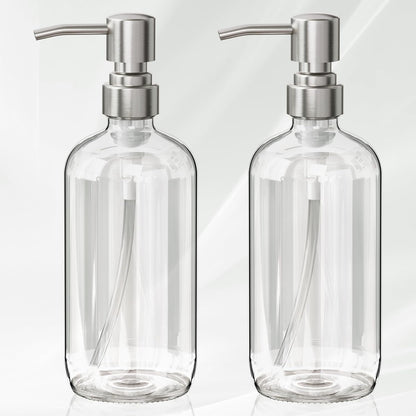 AmazerBath_Soap_Dispenser,_2_Pack_Glass_Soap_Dispenser_with_Pump_Stainless_Steel,_17_Oz_Hand_Soap_Bottles_Bathroom_Kitchen,_Clear