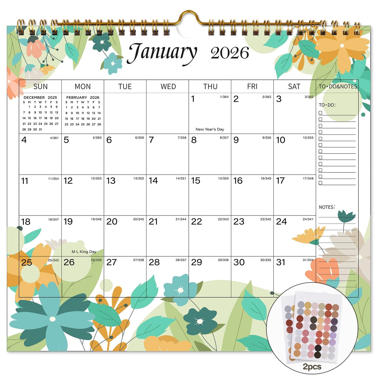 Lbylyhxc 2026 Calendar - from January to December 2026, 2026 12-month wall calendar, 10 x 11.2 inches, heavy paper, suitable for New Year and Christmas Presents (Cute Flowers)