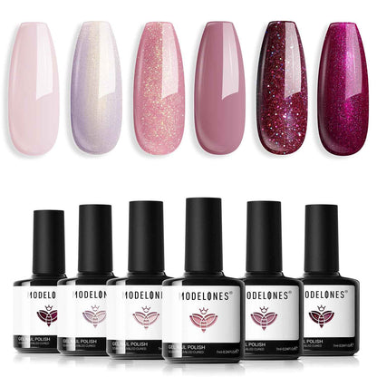 modelones Gel Nail Polish Set - 6 Colors Nude Pink Milky White Gel Polish Set Light Neutral Pink Nail Polish Barely Pink Soak Off LED Starter Kit Popular Nail Art DIY Manicure Gifts