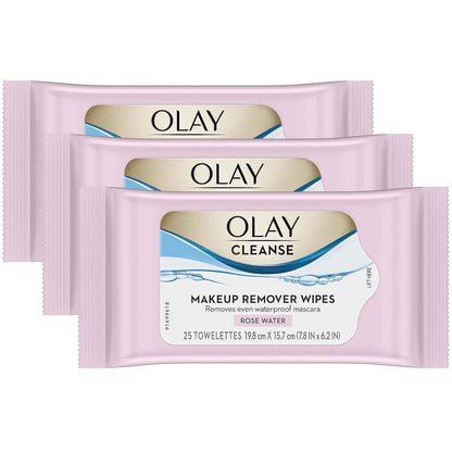 Olay Cleanse Makeup Remover Cleansing Face Wipes, Daily Facial Towelettes, Rose Water, 25 Count