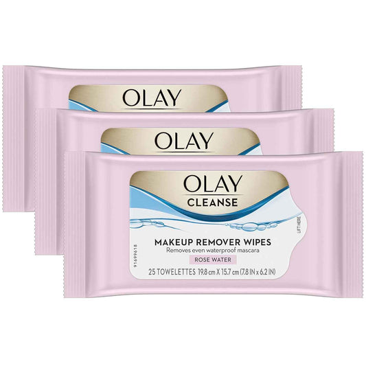 Olay Cleanse Makeup Remover Cleansing Face Wipes, Daily Facial Towelettes, Rose Water, 25 Count