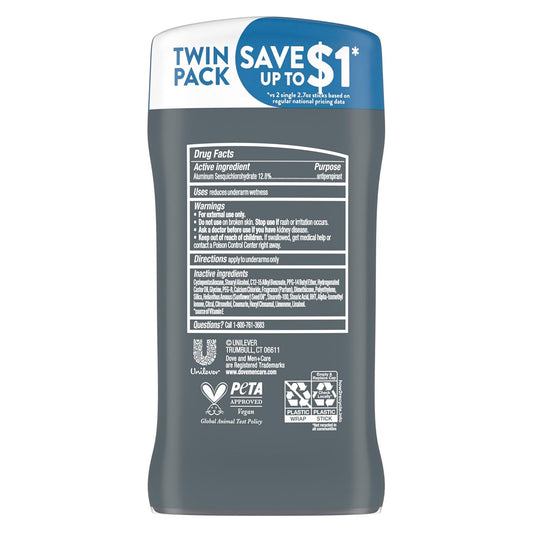 DOVE_MEN_+_CARE_Antiperspirant_Deodorant_Stick_Clean_Comfort_Twin_Pack_72-Hour_Sweat_&_Odor_Protection_Antiperspirant_for_Men_With_1/4_Moisturizing_Cream_2.7_oz
