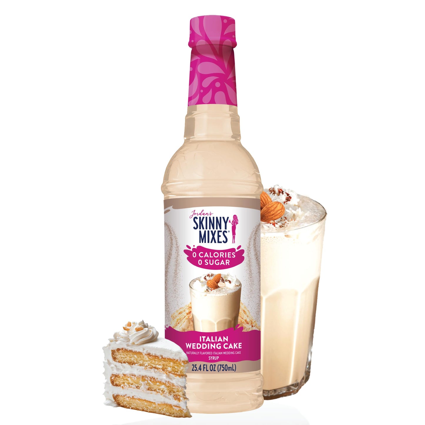 Jordan&amp;#39;s Skinny Mixes Sugar Free Coffee Syrup, Italian Wedding Cake Coffee Flavoring Syrup, Zero Calorie Drink Mix for Lattes, Baking, Protein Shake or Cocktail, Dairy &amp;amp; Gluten Free, Kosher, 25.4 Fl Oz