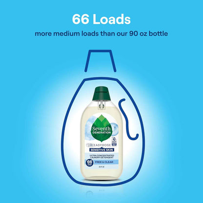 Seventh Generation Ultra Concentrated Free & Clear Laundry Detergent, 23.1 fl oz, No Dyes or Fragrance, EasyDose Cap, Sensitive Skin Liquid Laundry Soap Targets Stains and Everyday Messes