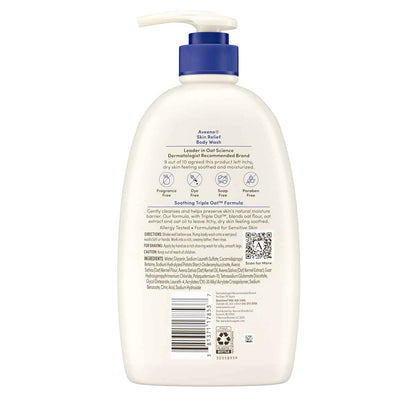 Aveeno Skin Relief Fragrance-Free Body Wash with Triple Oat® Complex, Gentle Daily Cleanser for Sensitive Skin Leaves Itchy, Dry Skin Feeling Soothed & Moisturized, 33 fl. oz