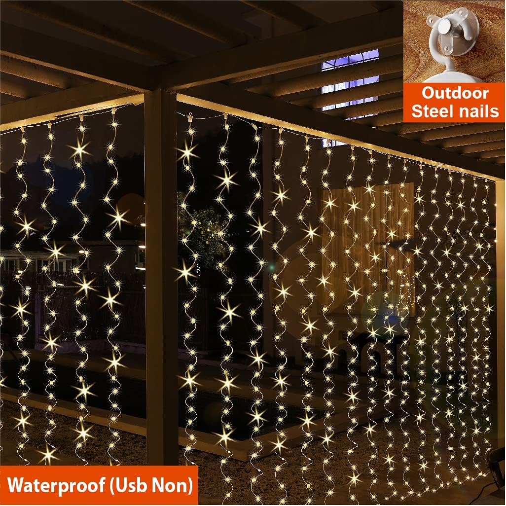 ZSJWL_300_LED_Curtain_Fairy_Lights_with_Remote,_8_Modes_9.8_×_9.8_Ft_Curtain_String_Light_USB_Plug_in,_Twinkle_Silver_Wire_Lights_for_Bedroom_Window_Chrismas_Wedding_Party,_Warm_White