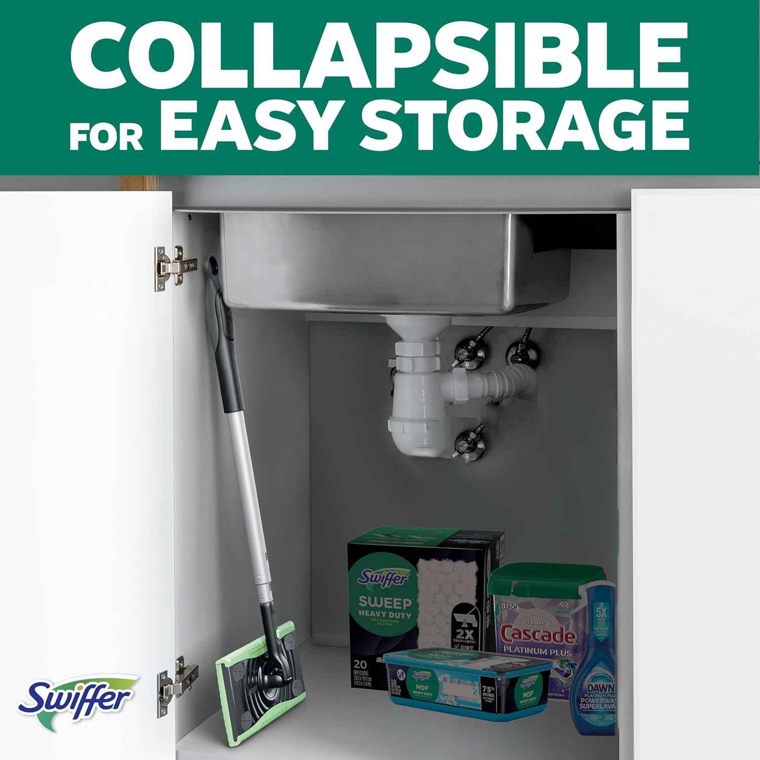 Swiffer 2-in-1 Multi-Surface Kit for Floor Cleaning, Includes 1 Sweeper Device, Dry Sweeping + Wet Mopping Heavy Duty Cloths