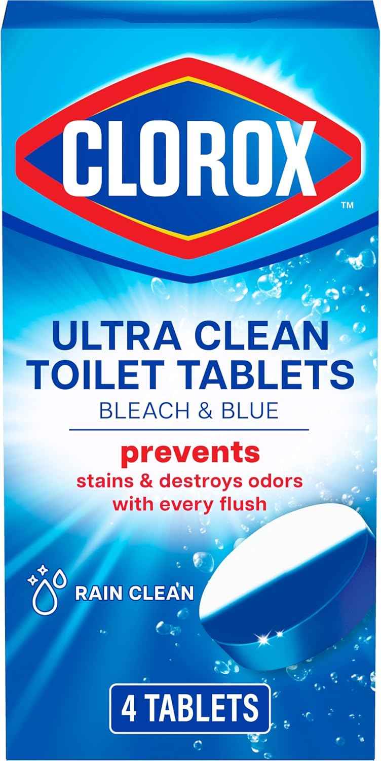 Clorox Ultra Clean Toilet Tablets Bleach & Blue, Rain Clean Scent, 2.47 Ounces Each