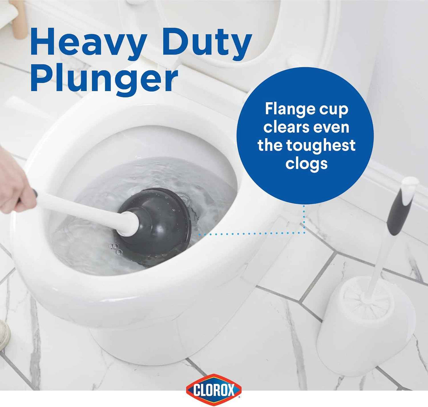 Clorox Toilet Plunger and Bowl Brush Combo with Caddy, 6.75 x 7 x 19.5 in, White/Gray