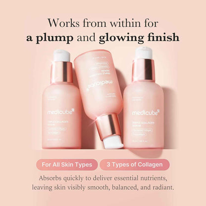Medicube Triple Collagen Serum 1.85 fl.oz - Nourish dull skin with Triple Collagen Complex - A lightweight serum with Niacinamide and Hyaluronic Acid - Korean Skincare