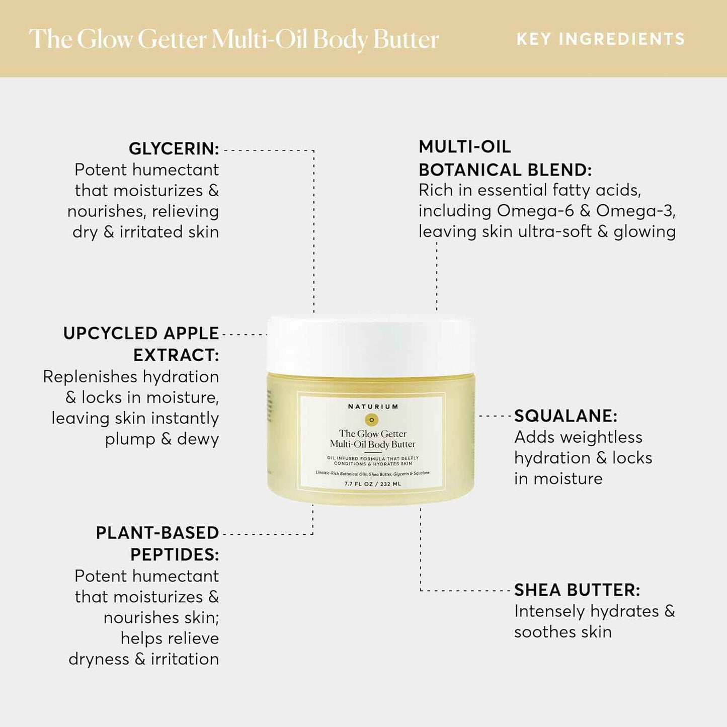Naturium The Glow Getter Whipped Multi-Oil Body Butter, Firming Cream & Body Moisturizer with Shea Butter, 7.7 fl oz