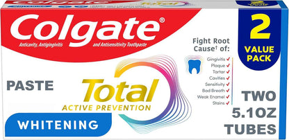 Colgate Total Whitening Toothpaste Paste, Fluoride Antibacterial for Plaque, Gingivitis, Sensitivity, Stain Removal, Clinically Proven, Mint