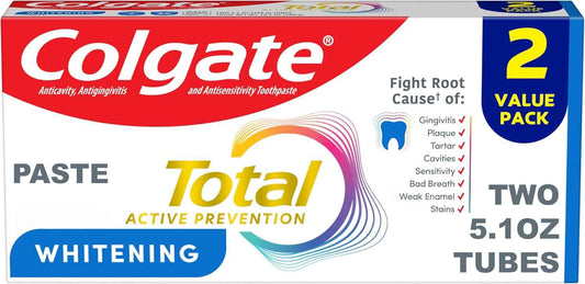 Colgate Total Whitening Toothpaste Paste, Fluoride Antibacterial for Plaque, Gingivitis, Sensitivity, Stain Removal, Clinically Proven, Mint