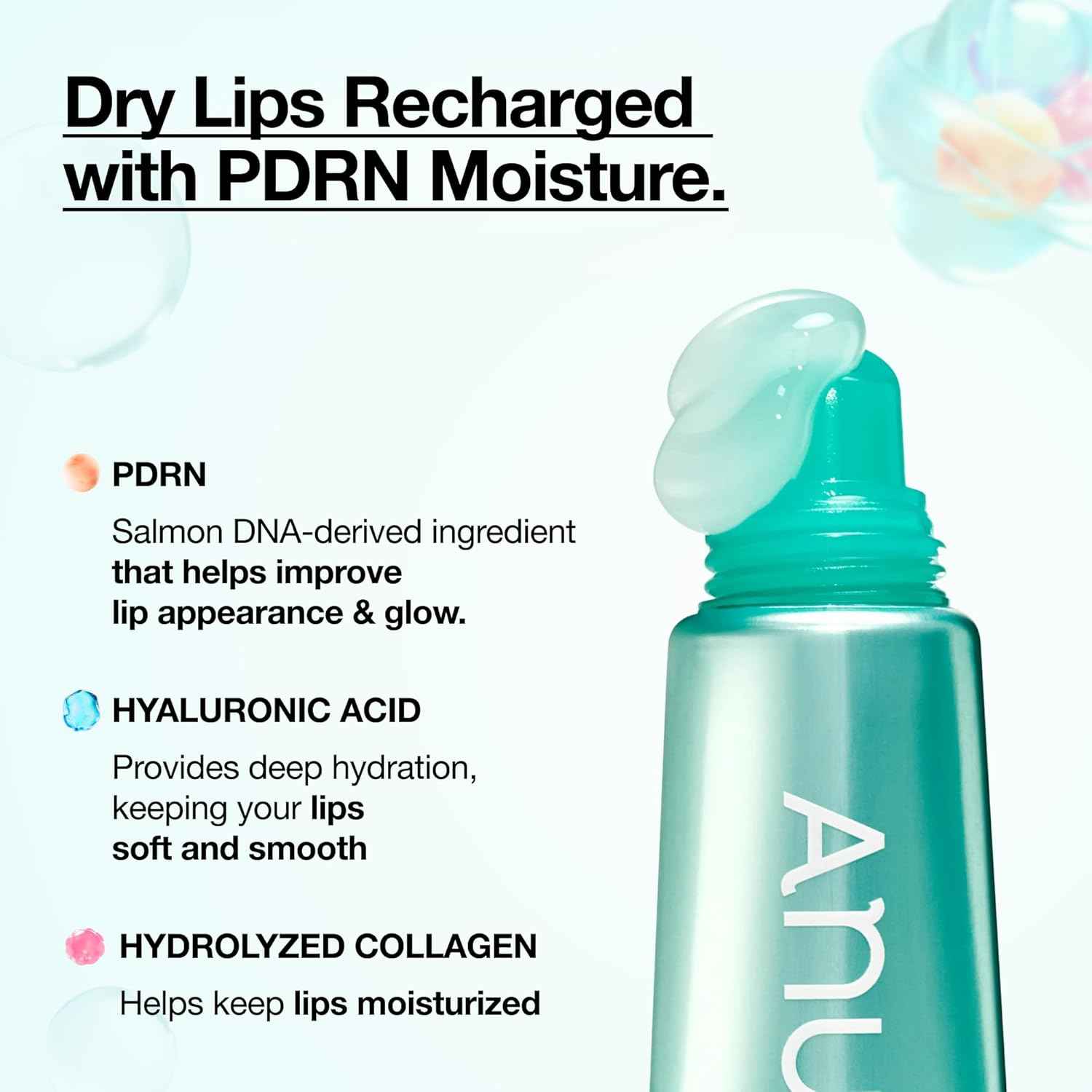 Anua PDRN Lip Serum, Long-lasting Hydration for Dry, Cracked Lips, Non-Sticky Moisturizing Lip Care with Salmon DNA, Hyaluronic Acid & Collagen, Korean Skincare, 0.33 fl.oz