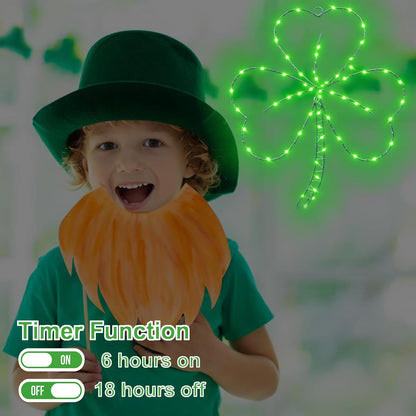 YAOZHOU_St_Patricks_Day_Decorations,Irish_Shamrock_LED_Window_Lights,13.2IN_58LED_Green_Iron_Frame_Silhouette_Clover_Lights,_USB_Powered_Remote_Control,_Wall_Indoor_Party_Favors_Accessories_(1PACK)