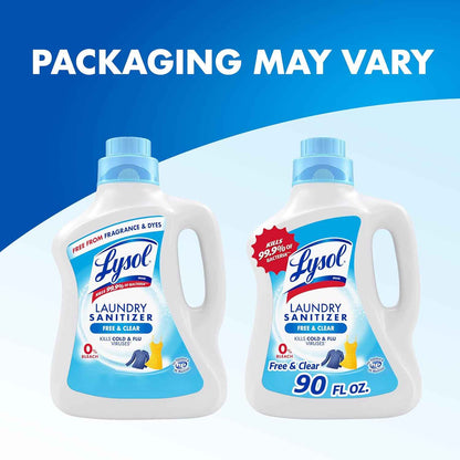 Lysol Laundry Sanitizer Additive, Free & Clear, Free from Fragrance and Dyes, 0% Bleach Laundry Sanitizer, Bacteria-causing Laundry Odor Eliminator, Unscented, 90 Fl Oz