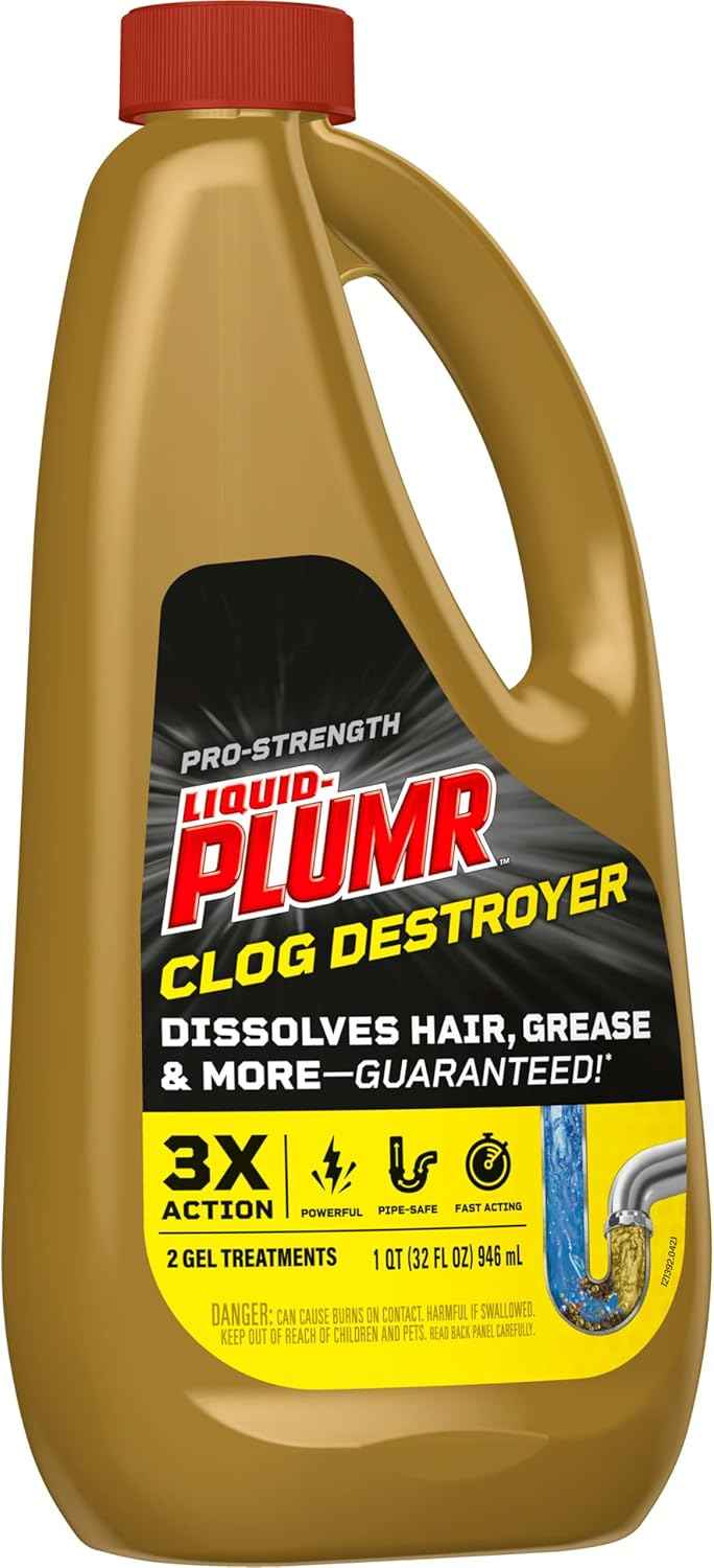 Clorox Liquid-Plumr Pro-Strength Clog Destroyer, Liquid Drain Cleaner, 32 Fluid Ounces