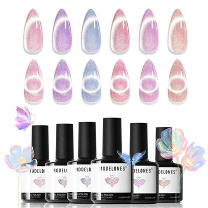 modelones Cat Eye Magnet Set, 15PCS French Cateye Gel Nail Polish Magnet Nail Art Tools Set Heart Magnet for Cat Eye Magnet Square Round Magnet Stick Diverse Glassy Cateye Effect for Women