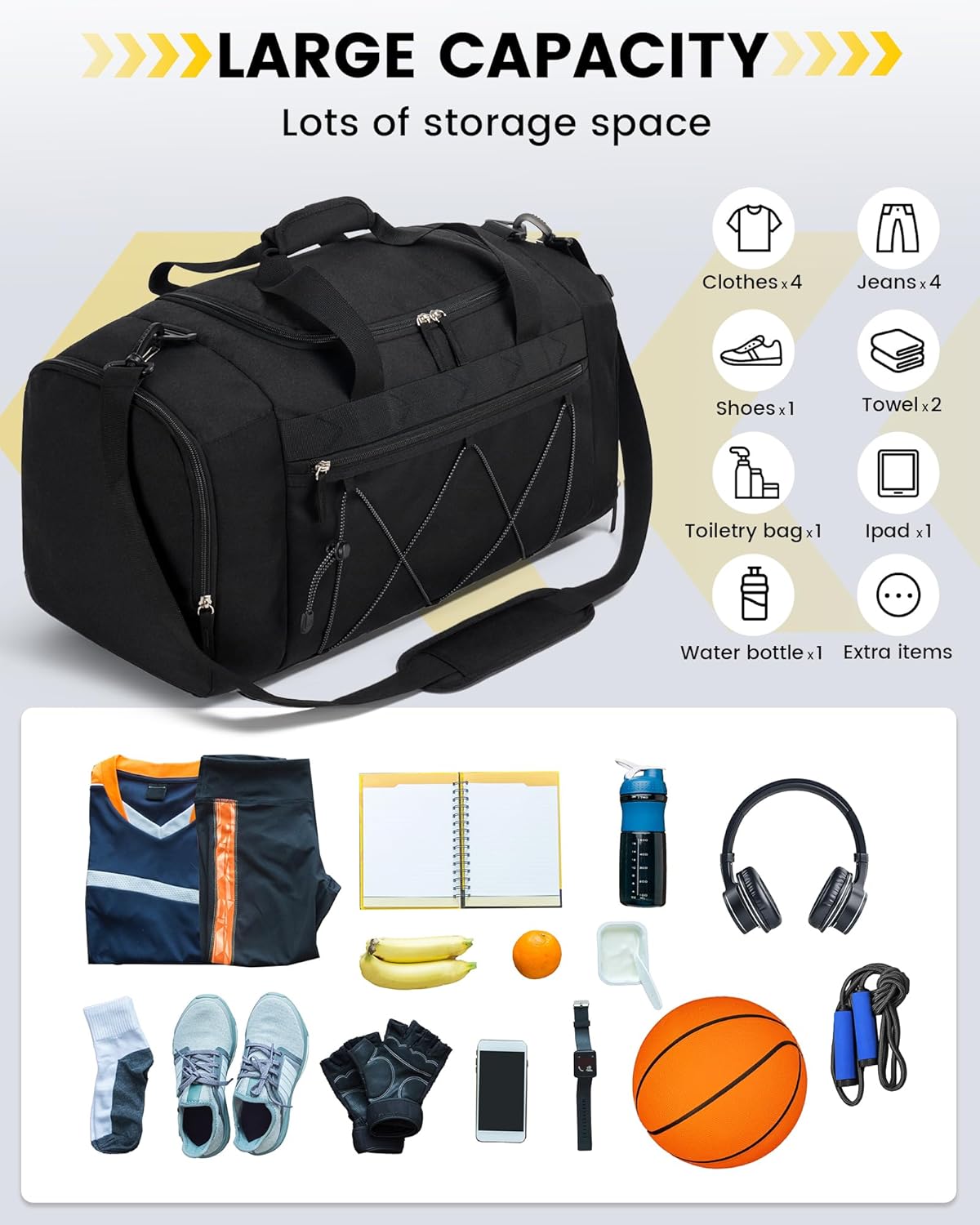 Vorspack_Gym_Bag_for_Men_-_21_Inches_Duffle_Bag_for_Travel_Water-resistant_Travel_Bag_with_Shoe_Compartment_Wet_Pocket_Duffel_Bag_for_Gym_Sports_Travel_Weekender_Overnight_-_Black