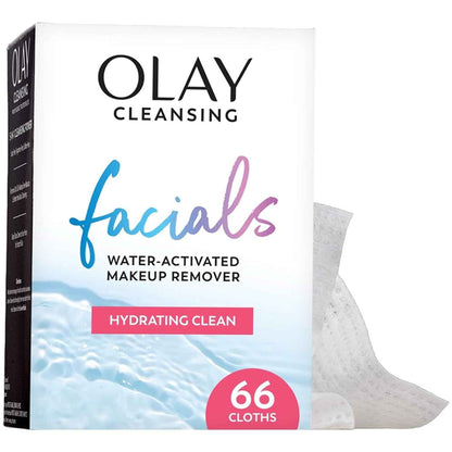 Olay Makeup Remover Wipes, Daily Facials Hydrating Face Cleanser for Normal to Dry Skin, Alcohol & Fragrance Free, Soft Face Wash Towels, Travel Essentials for Women, Convenient Dry Cloths