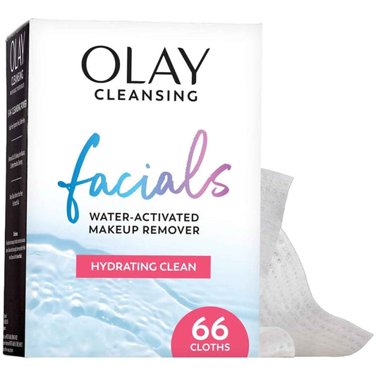 Olay Makeup Remover Wipes, Daily Facials Hydrating Face Cleanser for Normal to Dry Skin, Alcohol & Fragrance Free, Soft Face Wash Towels, Travel Essentials for Women, Convenient Dry Cloths