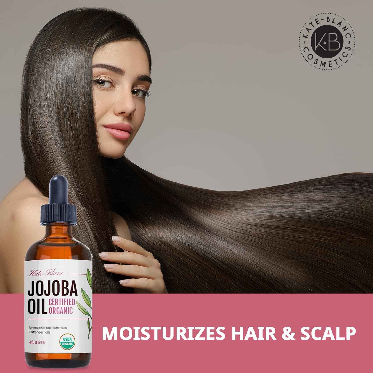 Kate Blanc Cosmetics Jojoba Oil Organic for Hair, Skin & Face (100% Pure, Cold Pressed, Unrefined, Natural, Hexane Free, Glass Bottle)
