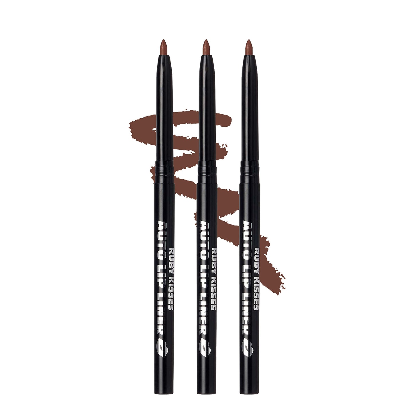 Ruby Kisses Auto Lip Liner Pencil (Brown 3 Pack), Long Lasting &amp;amp; Non-Fading, Smooth Application, Non-Feathering with Rich Pigmented Color, No Sharpener Needed, Ideal for Full Lips Look