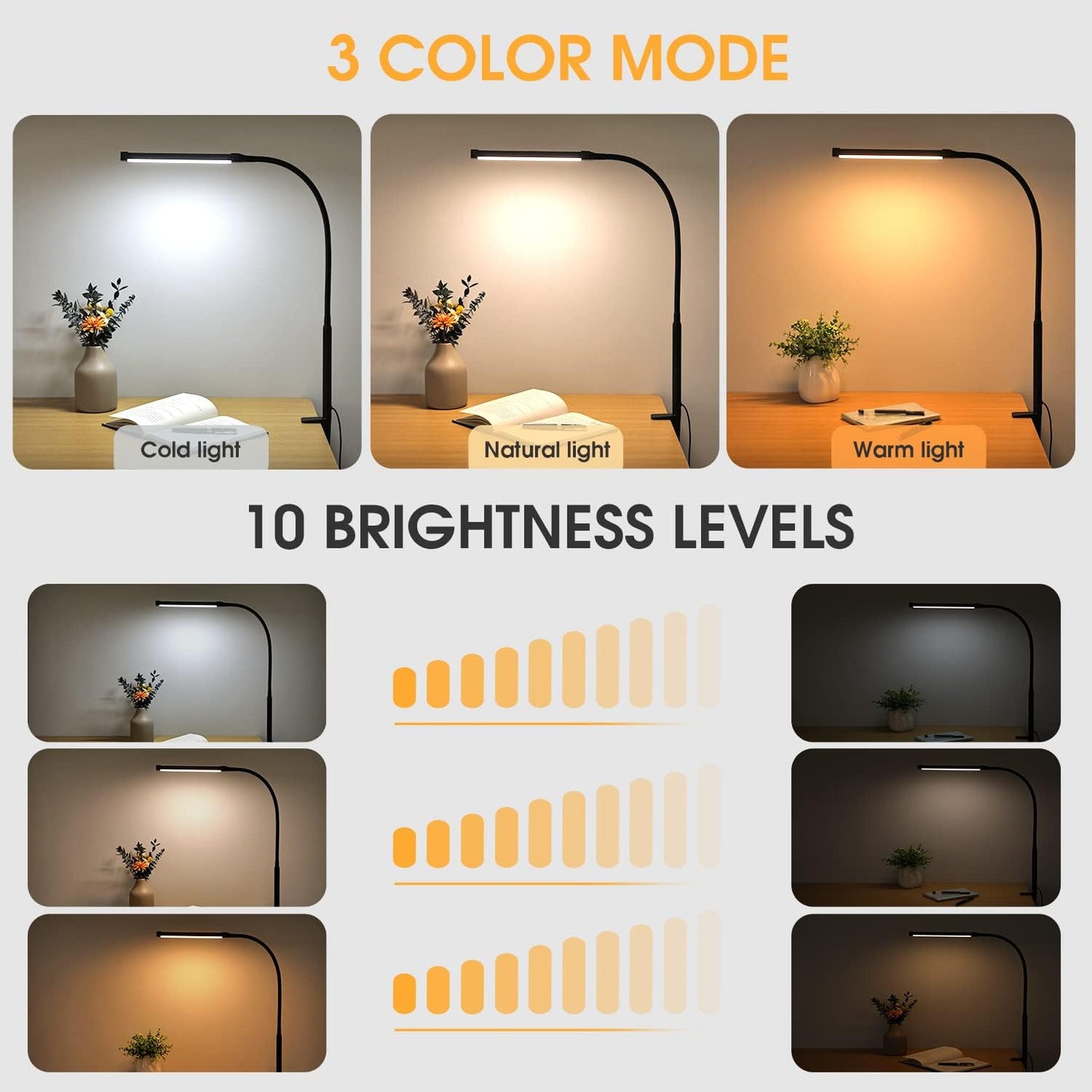 LED_Desk_Lamp_with_Clamp,_Eye-Caring_Clip_on_Lights_for_Home_Office,_3_Modes_10_Brightness,_Long_Flexible_Goose-Neck,_Metal,_Swing_Arm_Architect_Task_Table_Lamps_with_USB_Adapter,_Black/White_and_Silver