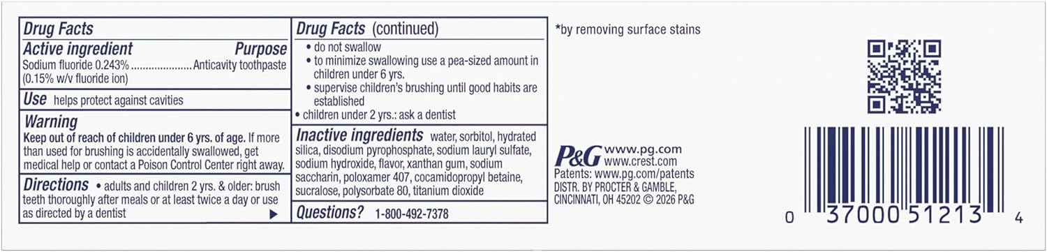 Crest Tartar Protection & Anticavity Toothpaste with Fluoride, Regular Paste, 2.4oz (Pack of 3)