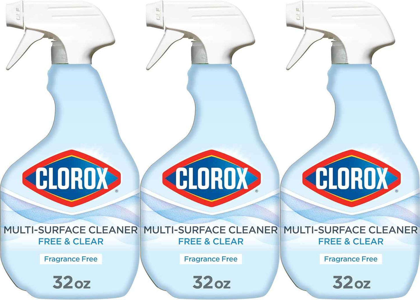 Clorox Free & Clear Multi Surface Cleaner, Spray Bottle, Fragrance Free, 32 Fluid Ounces, Pack of 3