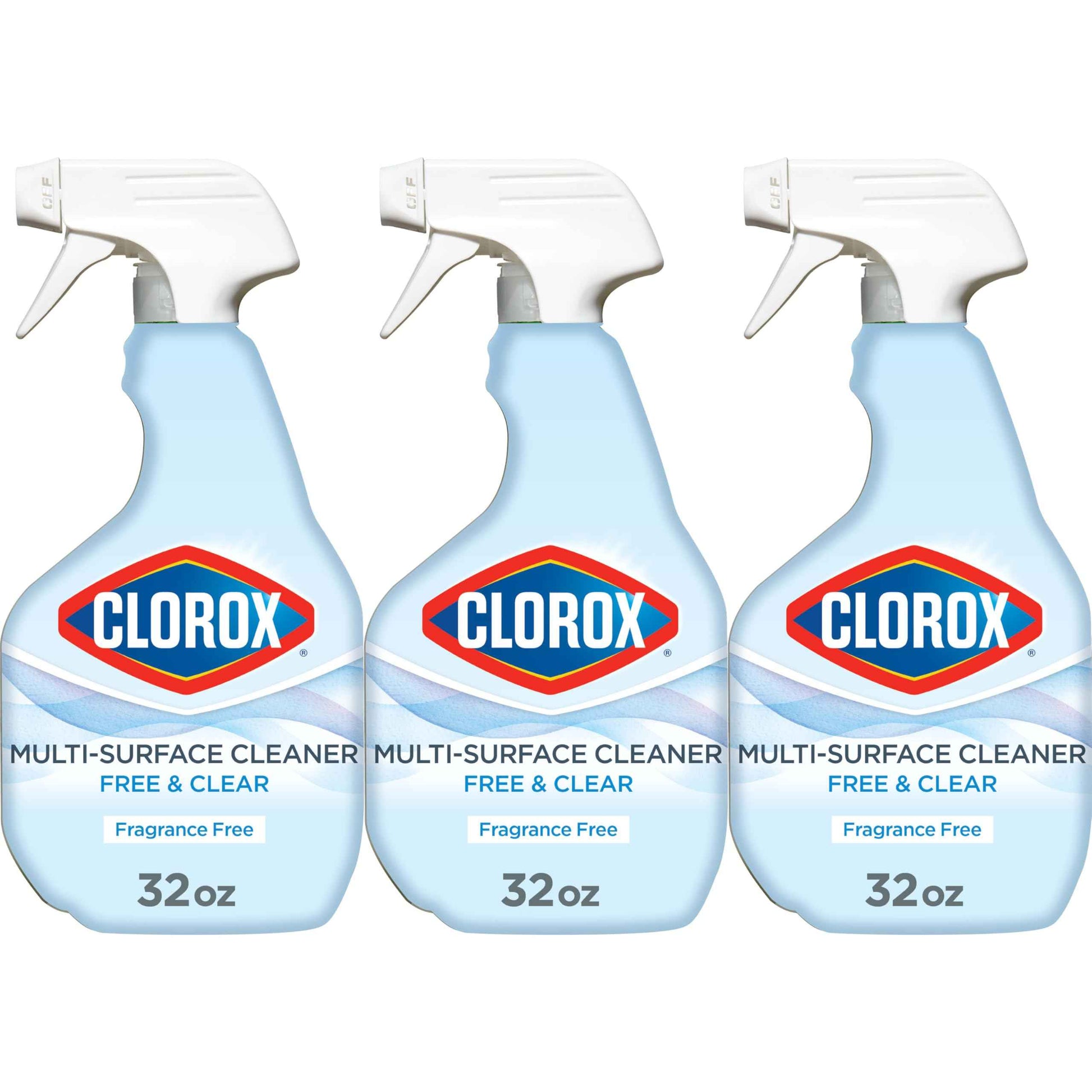 Clorox Free & Clear Multi Surface Cleaner, Spray Bottle, Fragrance Free, 32 Fluid Ounces, Pack of 3