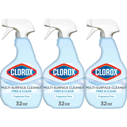 Clorox Free & Clear Multi Surface Cleaner, Spray Bottle, Fragrance Free, 32 Fluid Ounces, Pack of 3
