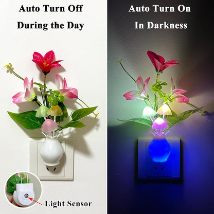 Plug-in_Night_Light_with_Auto_Light_Sensor,_RGB_LED_Mushroom_Night_Light_Wall_Based_Flower_Lamp_1W_Energy_Efficient_Nursery_Nightlight_for_Kids_Room,_Bedroom,_Nursery,_Lounge,_Hallway_and_Stairs