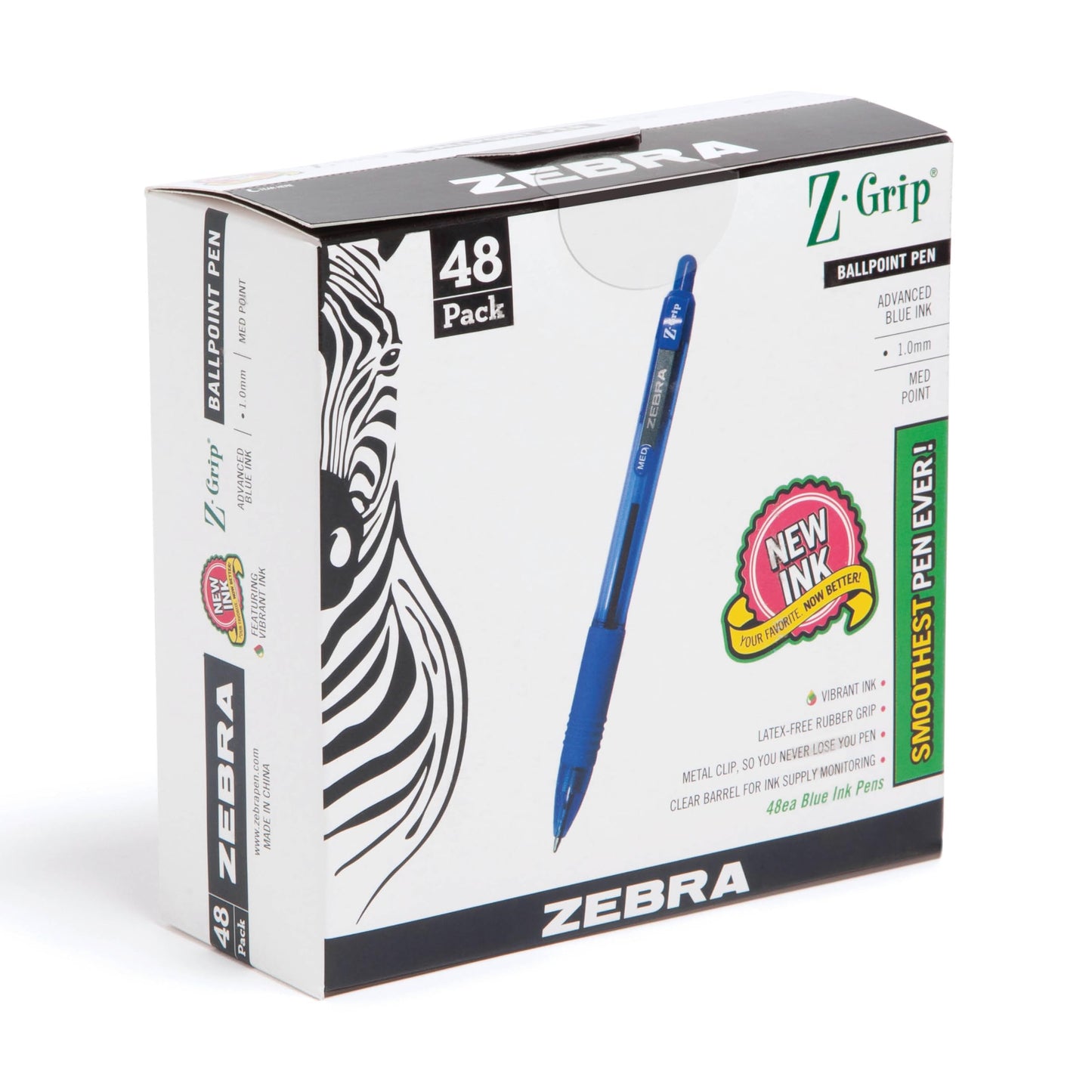 Zebra Pen Z-Grip Retractable Ballpoint Pen, Smooth-Flowing Blue Ink, 1.0mm Medium Point, School &amp;amp; Office Supplies, Ideal for Note-Taking, Journal and Planner Use, 48-Pack (22248)