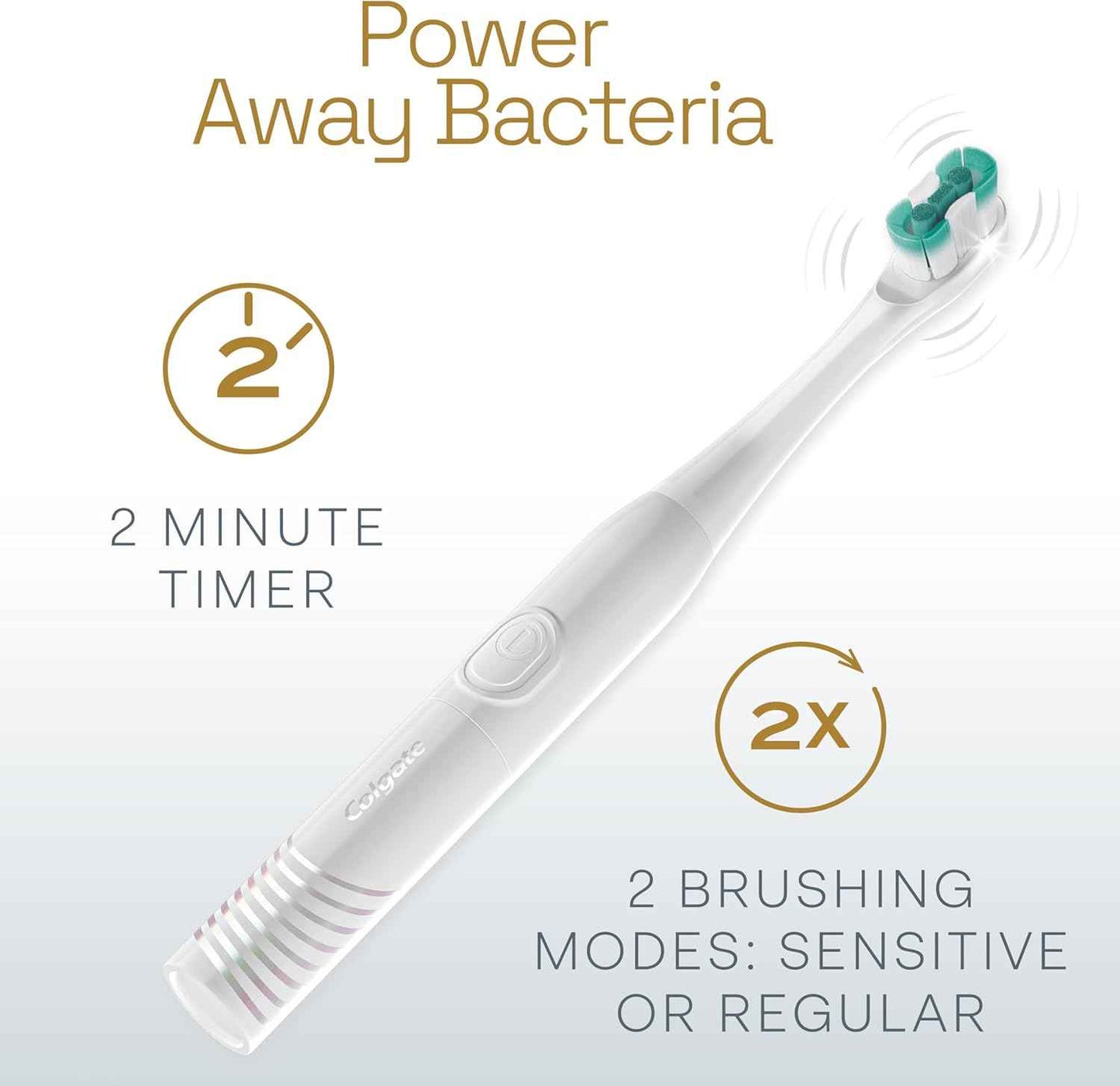 Colgate Total Battery Powered Electric Toothbrush, 1 Pack, Soft Bristle Battery Toothbrush for Adults, Includes 2 AAA Batteries and Built In 2 Minute Timer, Sensitive and Regular Brushing Modes, White