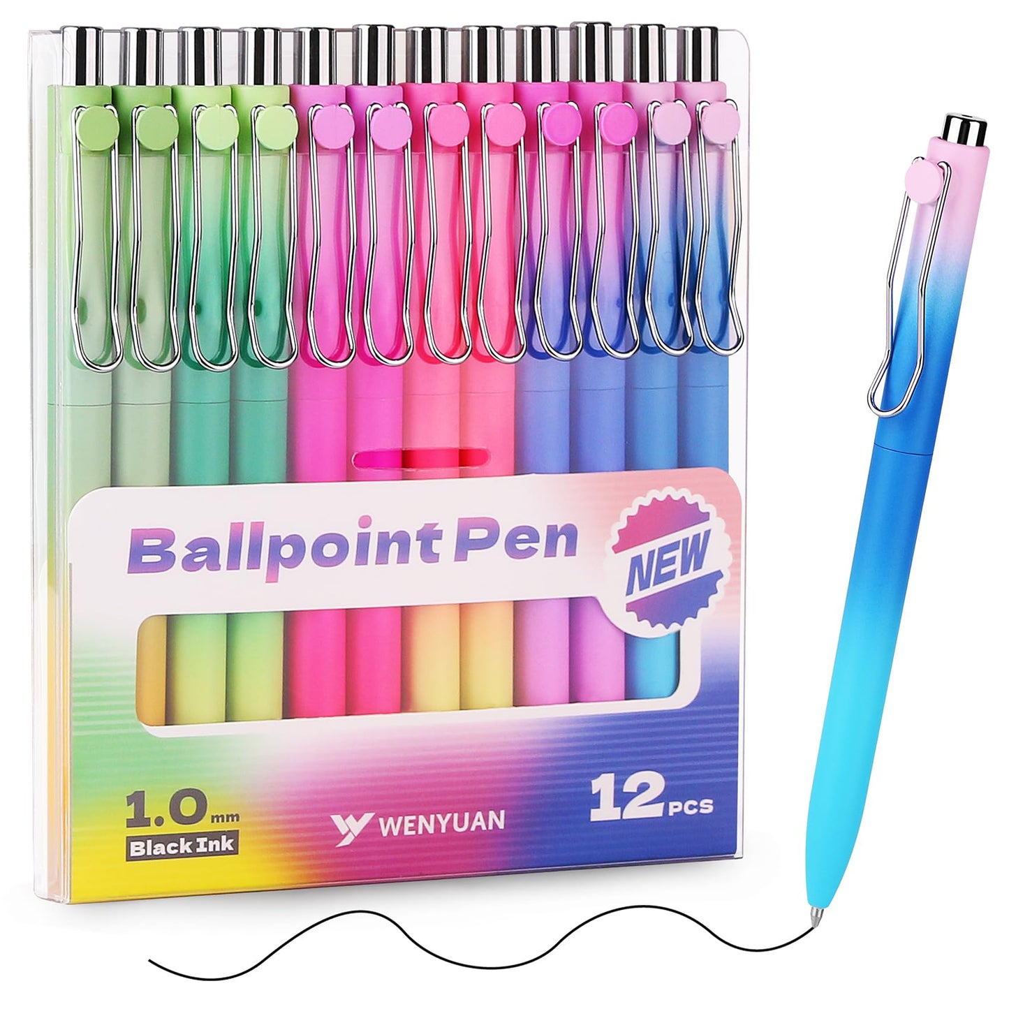 WY WENYUAN Cute Pastel Ballpoint Pens, Fine Point Smooth Writing, Colorful Pens, Black Ink 1.0 mm Journaling Pens Office Supplies for Women &amp;amp; Men, Note Taking