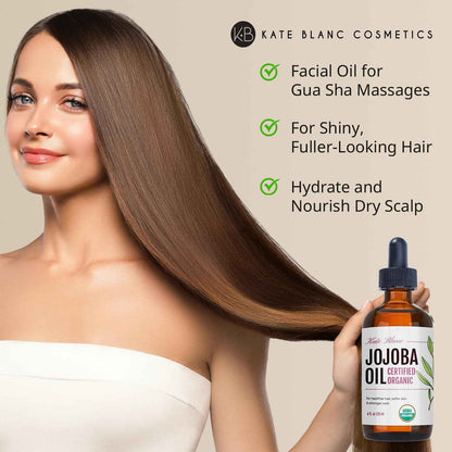 Kate Blanc Cosmetics Jojoba Oil Organic for Hair, Skin & Face (100% Pure, Cold Pressed, Unrefined, Natural, Hexane Free, Glass Bottle)
