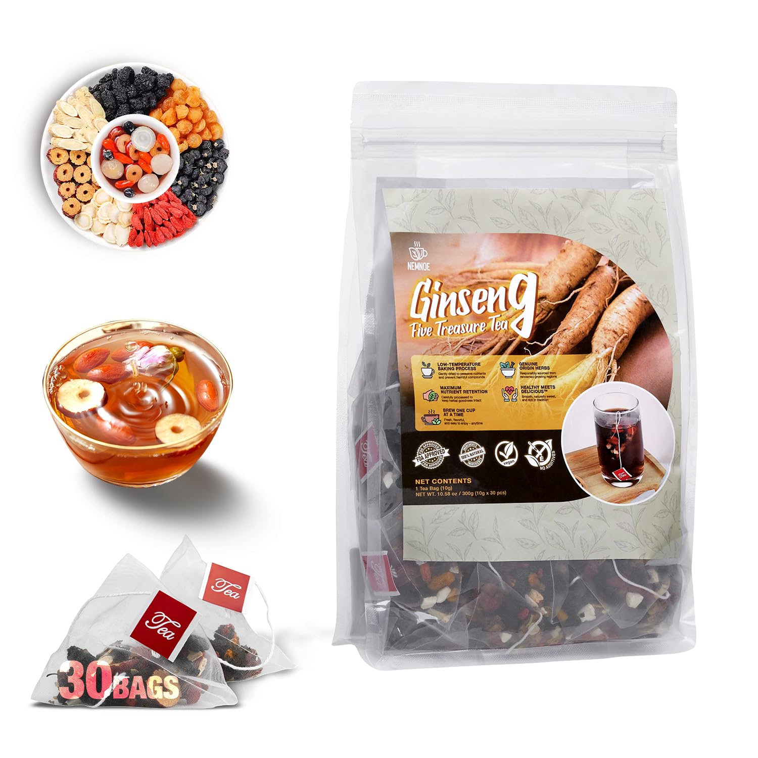 30Pcs_Ginseng_Five_Treasures_Kidney_Tea,Traditional_Chinese_Herbal_Health_Tea,Natural_Organic_Kidney_Cleanse_Detox_Teabags_Gift_for_Men&Women,8_Precious_Ingredients_Formula