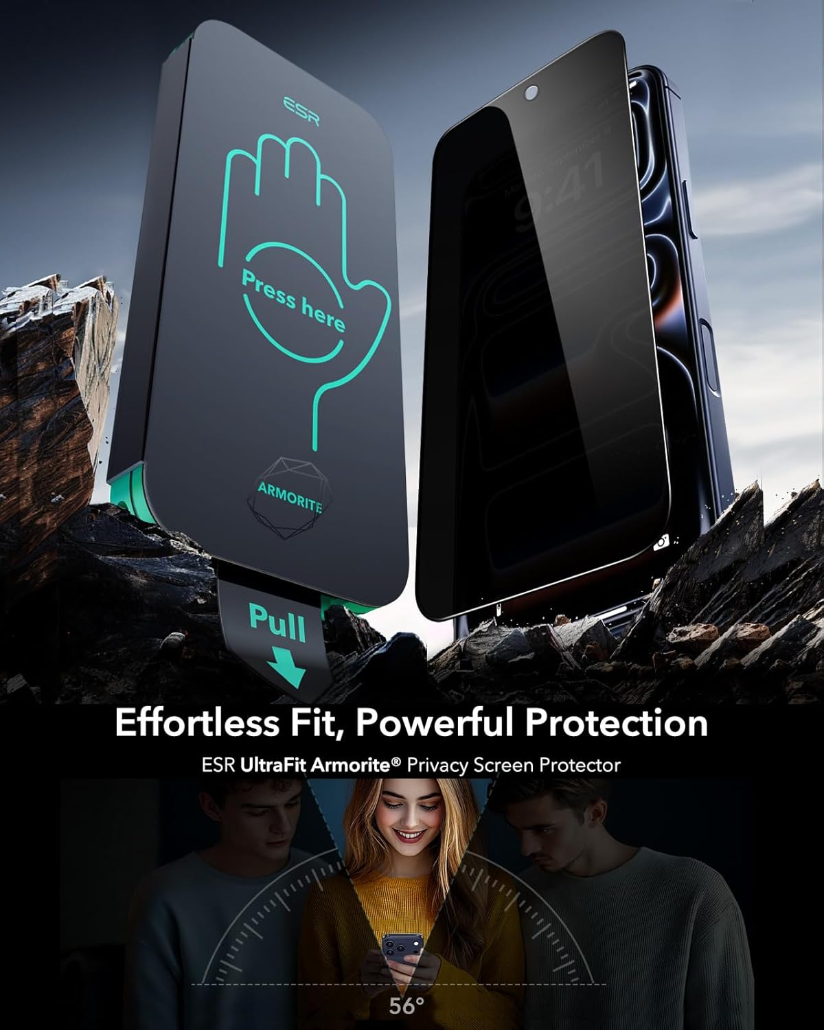 ESR_3_Pack_9H+_Glass_for_iPhone_17_Pro_Max_Privacy_Screen_Protector,_[Military_Grade_Shatterproof_&_Highly_Durable]_Armorite_Anti-spy_Tempered_Glass_with_UltraFit_Tray