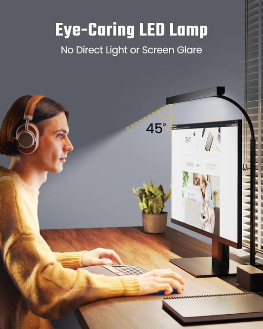 SUPERDANNY_LED_Desk_Lamp_for_Office_Home,_Eye-Caring_Desk_Light_with_Adjustable_Gooseneck,_12W_Touch_Control_Dimmable_Brightness,_Architect_Clamp_Lamp_with_USB_Adapter_for_Reading_Study_Workbench