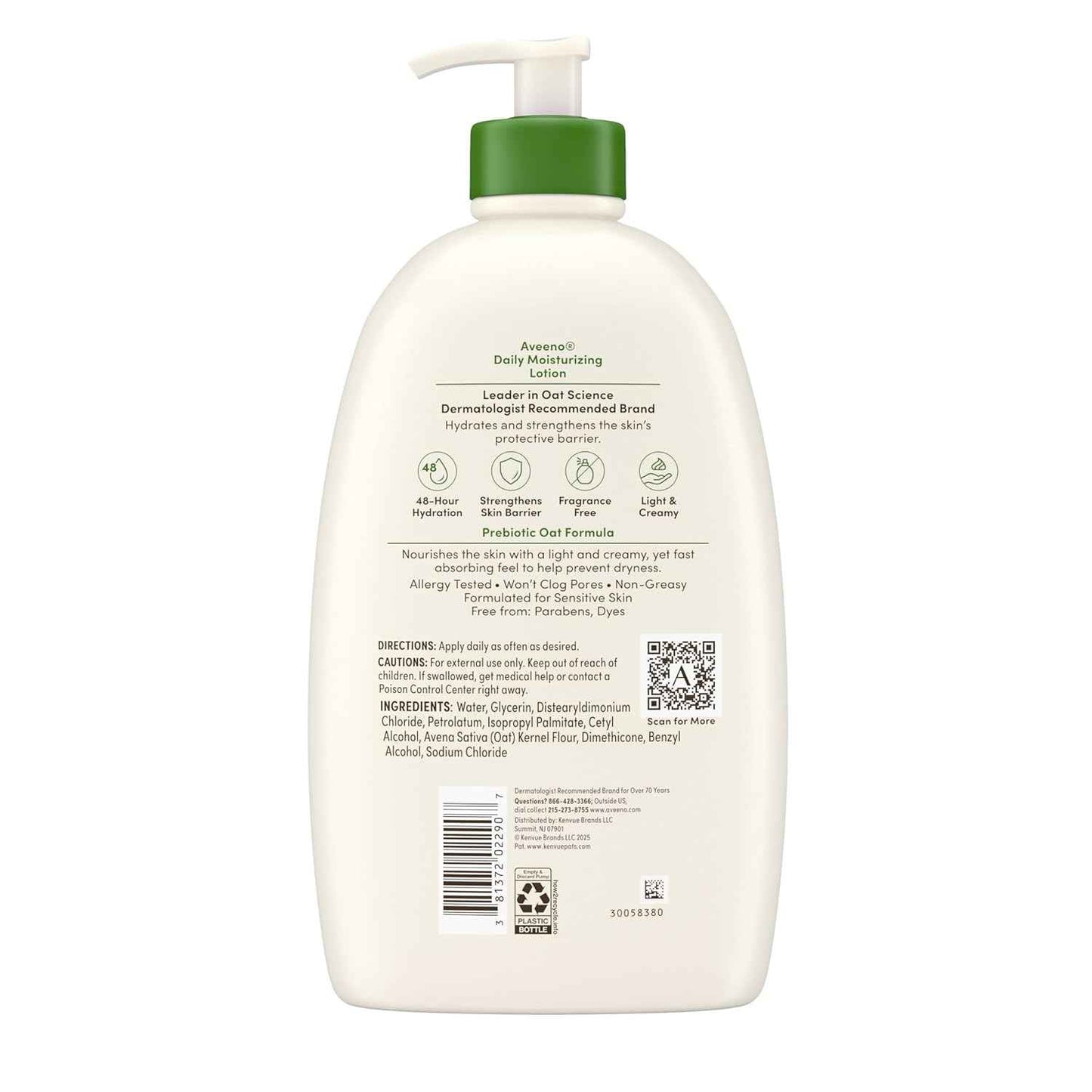 Aveeno Daily Moisturizing Body Lotion, Fragrance-Free Light & Creamy Lotion for Dry, Sensitive Skin With Prebiotic Oat Nourishes & Strengthens Skin's Moisture Barrier, Value Size, 33 fl oz
