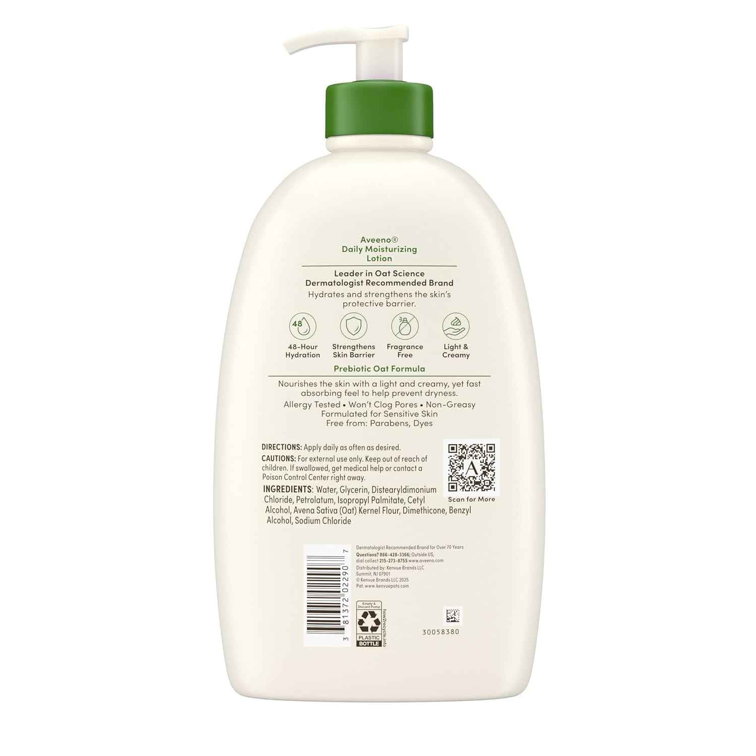 Aveeno Daily Moisturizing Body Lotion, Fragrance-Free Light & Creamy Lotion for Dry, Sensitive Skin With Prebiotic Oat Nourishes & Strengthens Skin's Moisture Barrier, Value Size, 33 fl oz