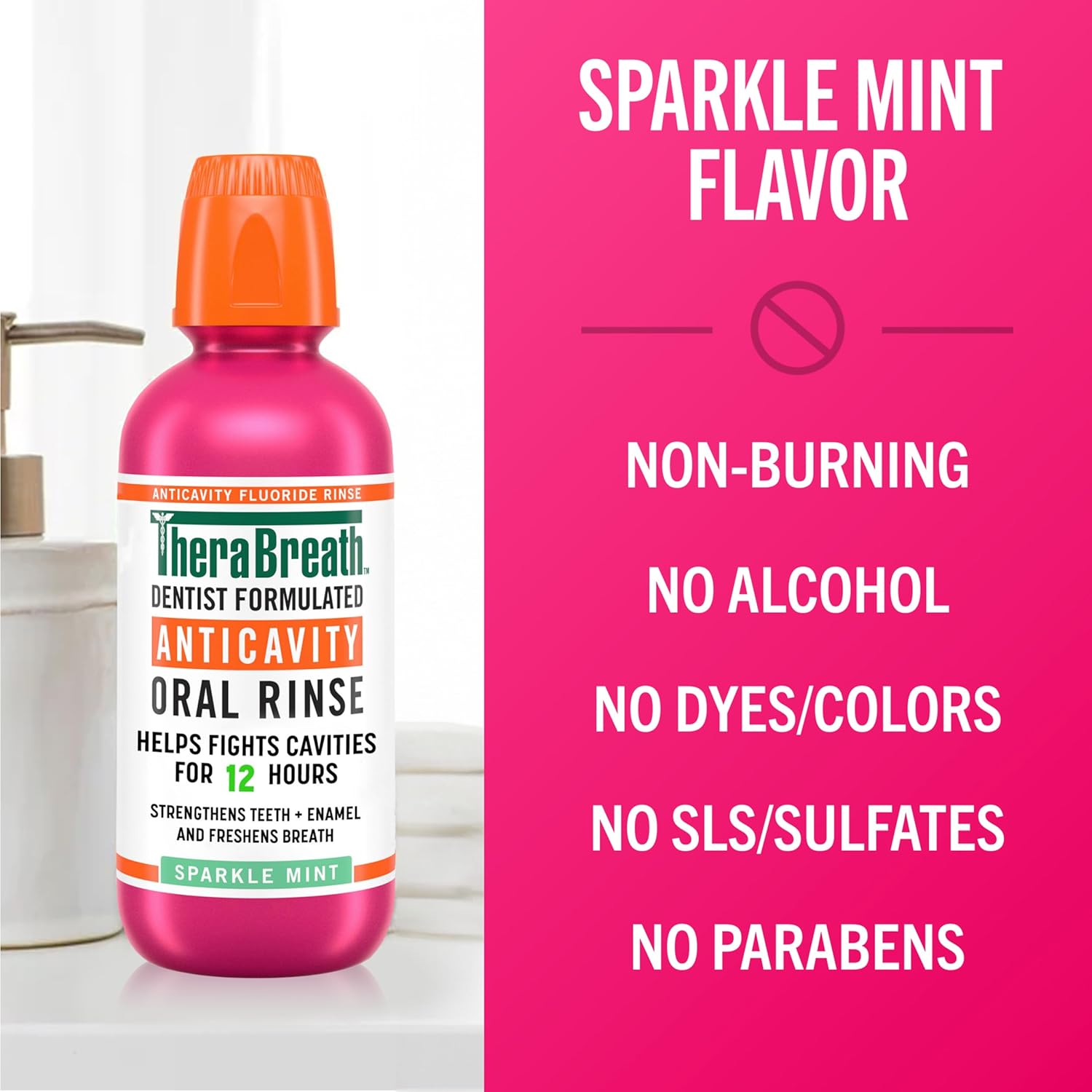TheraBreath_Anticavity_Fluoride_Oral_Rinse_Mouthwash,_Fights_Cavities,_Strengthens_Enamel_and_Freshens_Breath,_Dentist-Formulated,_Alcohol-Free,_Sparkle_Mint_Flavor,_16_fl_oz,_Pack_of_2