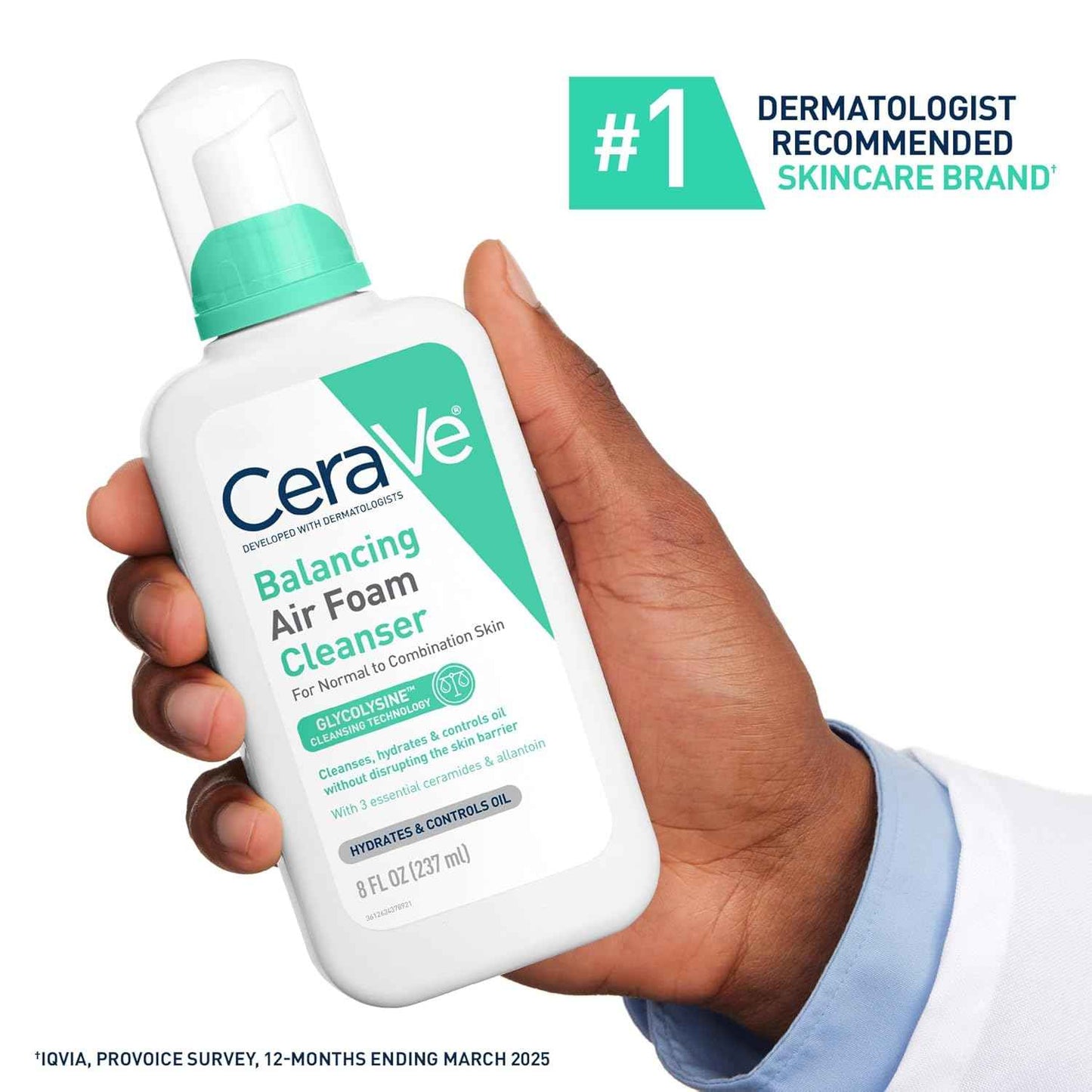 CeraVe Balancing Air Foam Face Wash, Foaming Facial Cleanser For Combination Skin, 8HR Oil Control + 24HR Hydration, Fragrance-Free & Non-Comedogenic, With Glycolysine™ & 3 Essential Ceramides, 8oz