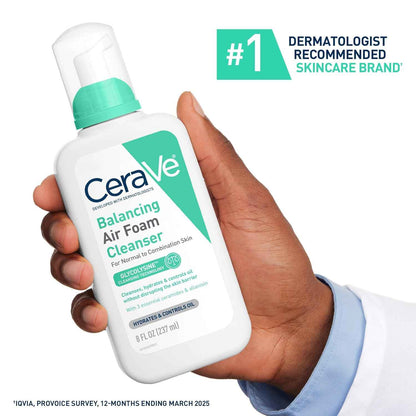 CeraVe Balancing Air Foam Face Wash, Foaming Facial Cleanser For Combination Skin, 8HR Oil Control + 24HR Hydration, Fragrance-Free & Non-Comedogenic, With Glycolysine™ & 3 Essential Ceramides, 8oz