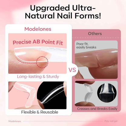 Modelones Poly Gel Nail Kit 3 Colors White Apricot with Slip Solution Dual Nail Forms Top Base Coat Extension Builder Gel Enhancement Professional Starter Kit DIY Nail Art Salon Use