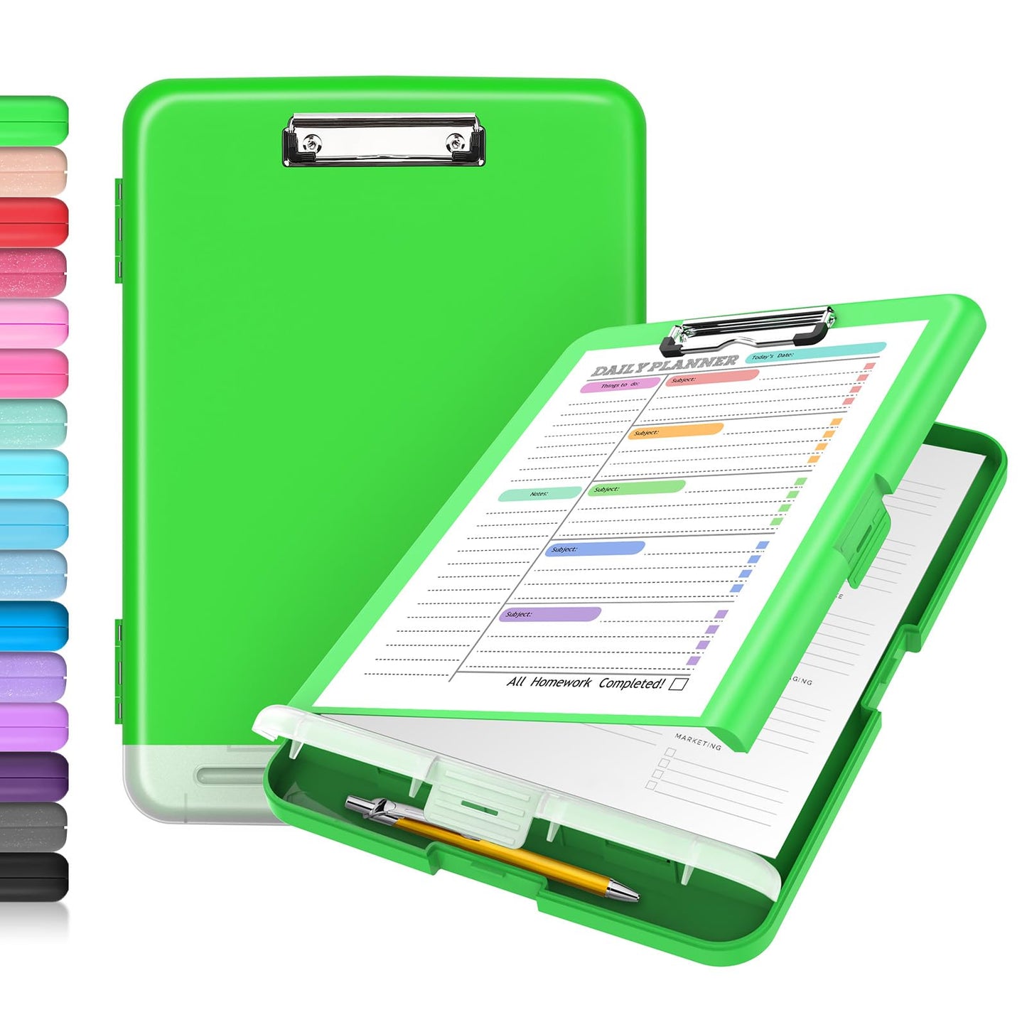 Sooez Clipboard with Storage, Clip Board 8.5 x 11 with Pen Holder, Plastic Organization Case Box for Letter Legal A4 Size Paper, Low Profile Clip, Nurses Teachers Must Haves, School &amp;amp; Office Supplies