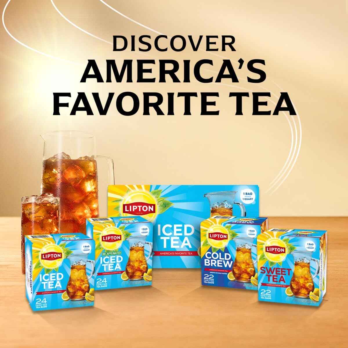 Lipton Unsweetened Iced Tea Bags, Family Size Zero Calories, 48 Tea Bags